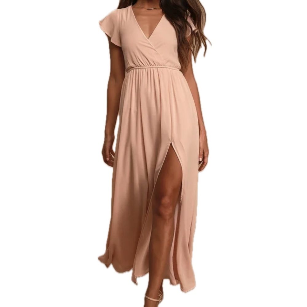 Lulu’s Lost in the Moment Blush Short Sleeve Maxi Dress